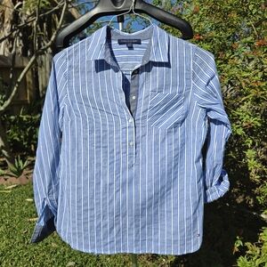 Tommy Hilfiger blue striped Partial button blouse Top M
